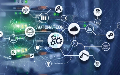 image displaying digital components connected and the word automation