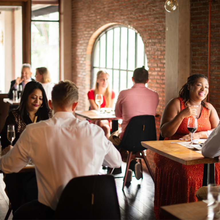 Diners in upscale restaurant