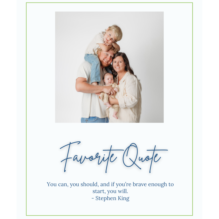 A family posing for a picture with a quote under the photo.