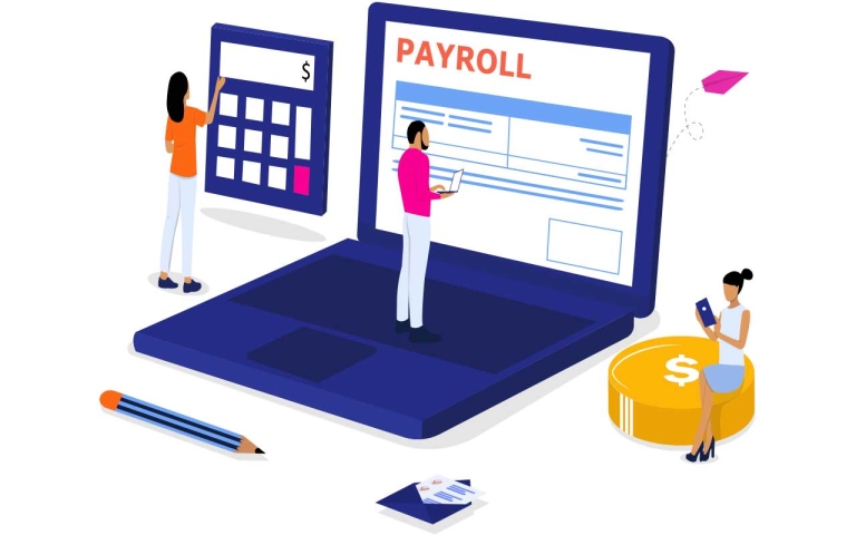 laptop with payroll report