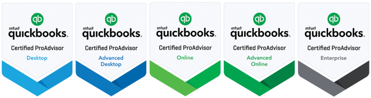 QBO Desktop, Advanced Desktop, Online, Advanced Online, Enterprise Badges