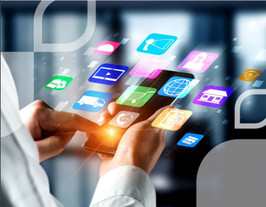 Finger using apps on a phone.