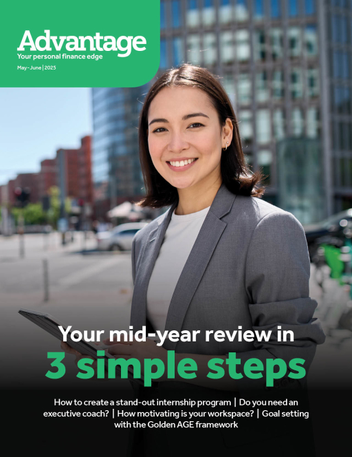 Issue cover of businesswoman smiling outside building