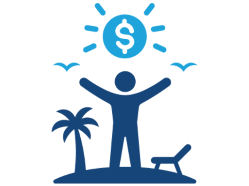 A person with their hands raised and a dollar sign over their head.