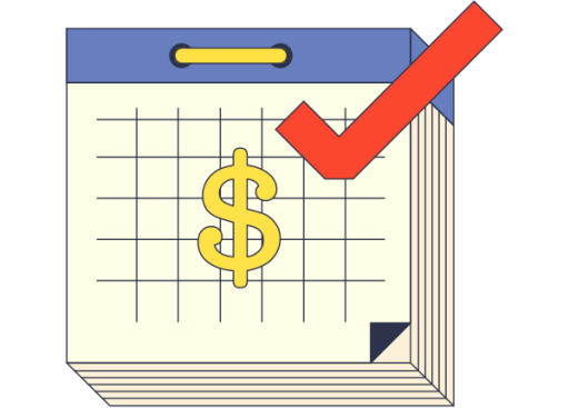 Calendar with a dollar sign and check mark