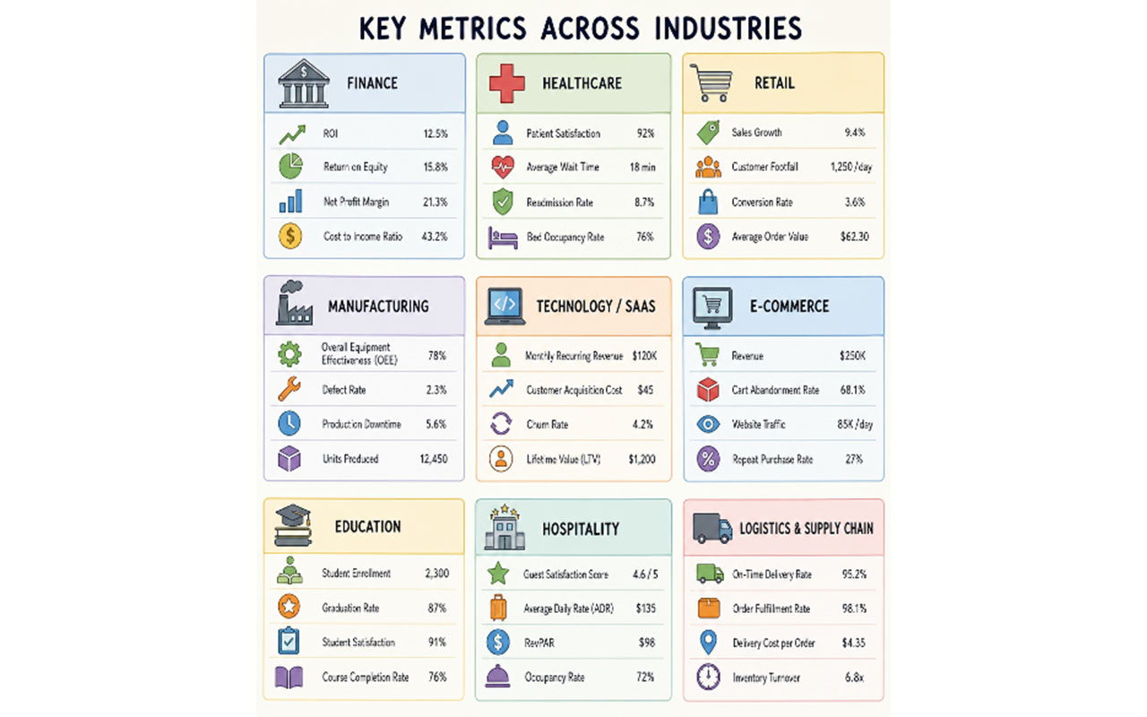 a chart of industries and their key metrics.