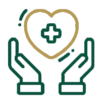 Hands holding a heart with a cross in the middle.