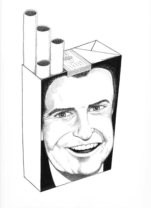 open cigarette carton with a smiling President Richard Nixon on it