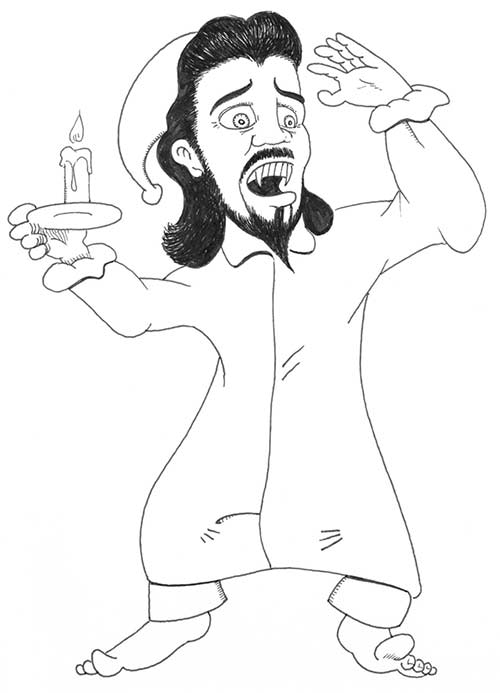 Wolfman Jack wears a nightgown while holding a candle