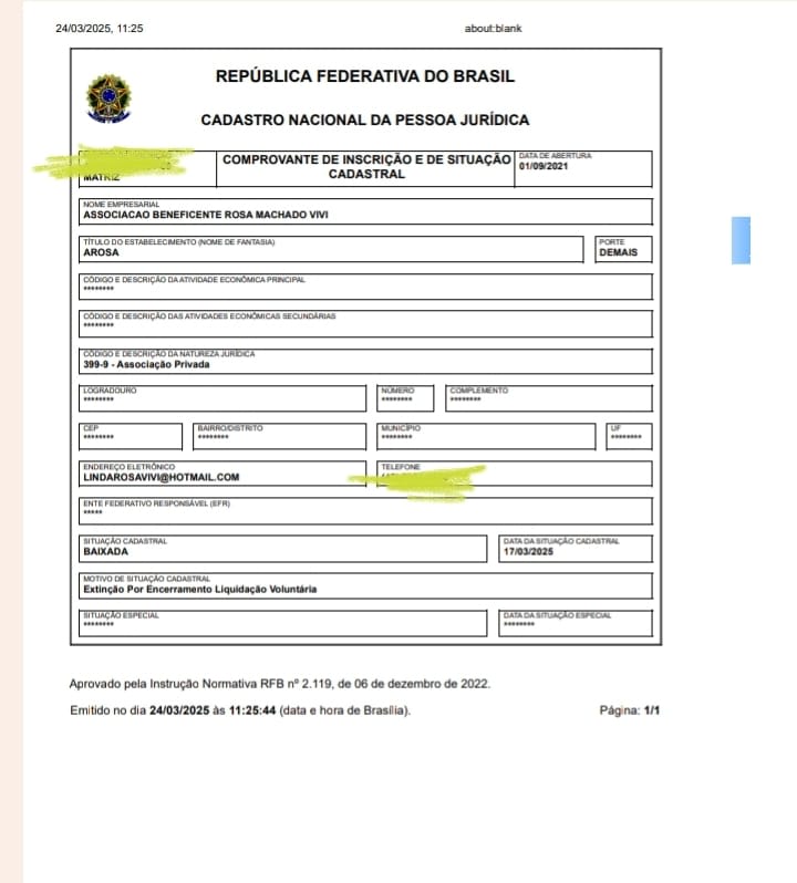 Nota de Encerramento da Associação Beneficente Rosa Machado Vivi