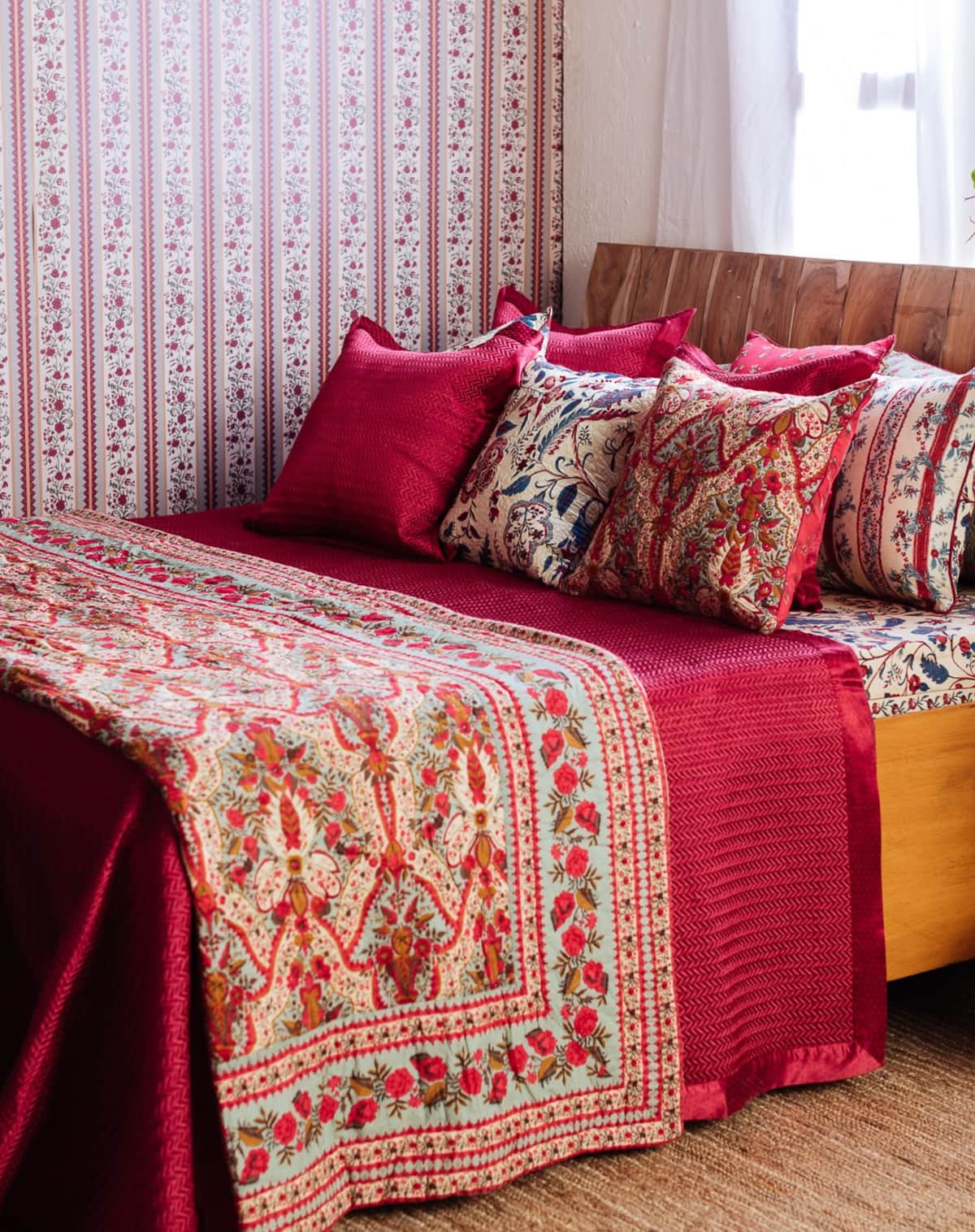 Ritu Kumar Chidambaram Single Quilt in Pink Cotton Voile