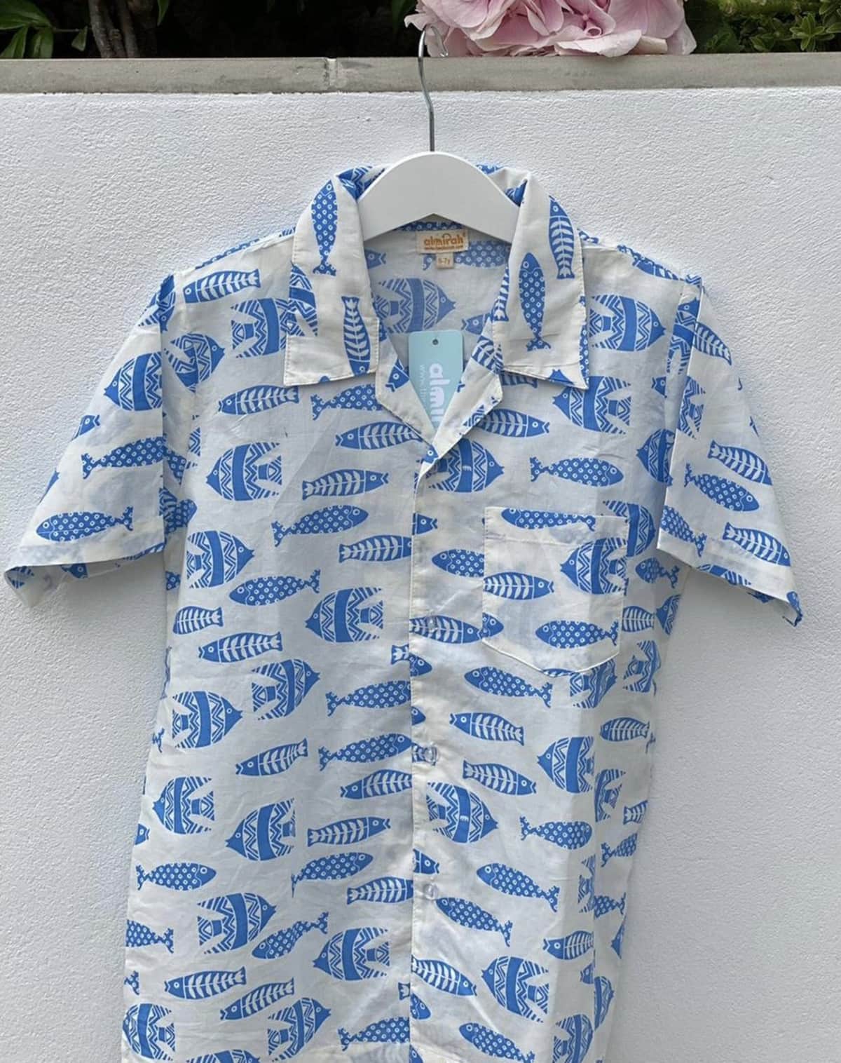 The Almirah Ink Fish Cotton Kids Shirt in Blue
