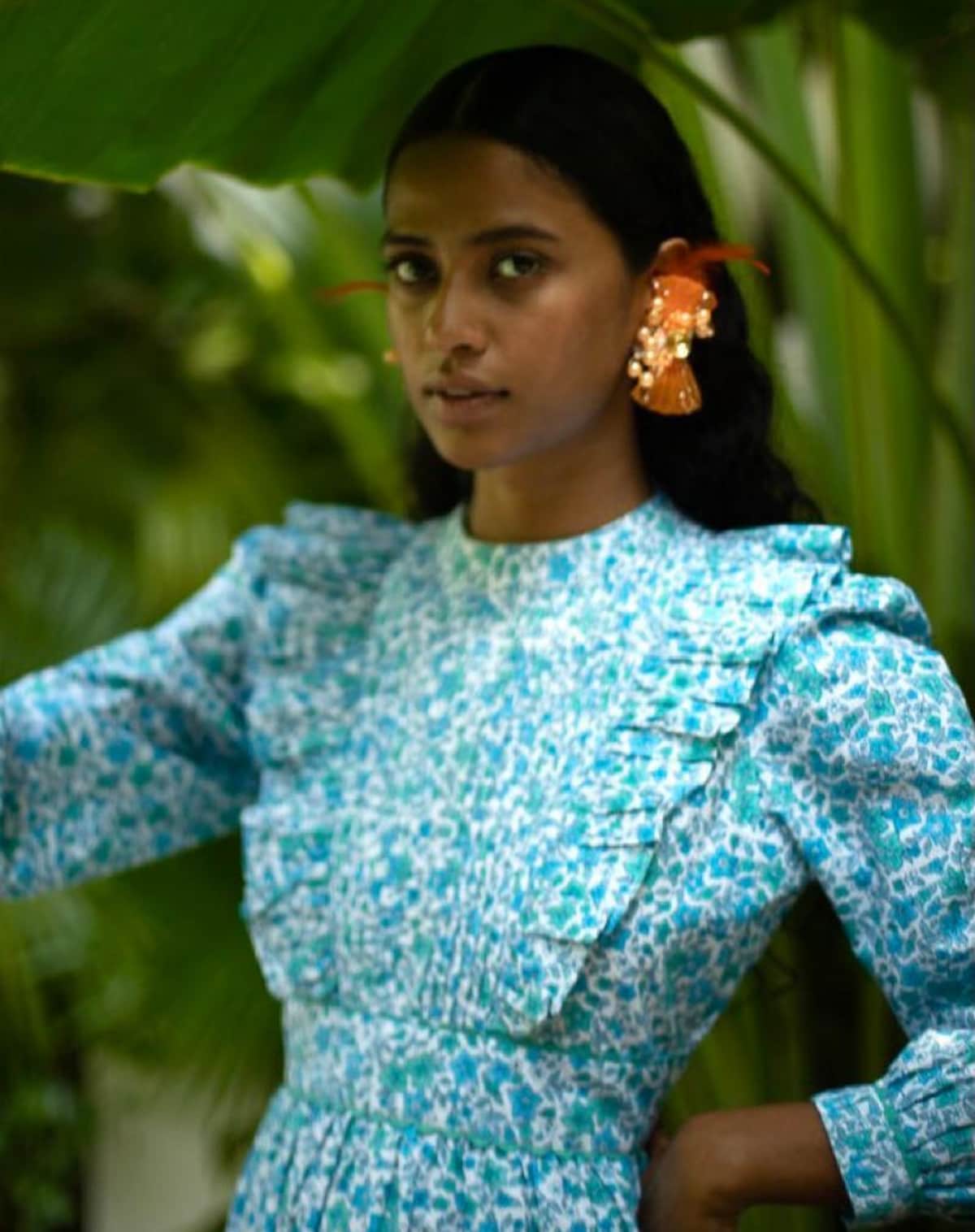 Pink City Prints Margaret dress in Mint Hyacinth Blue