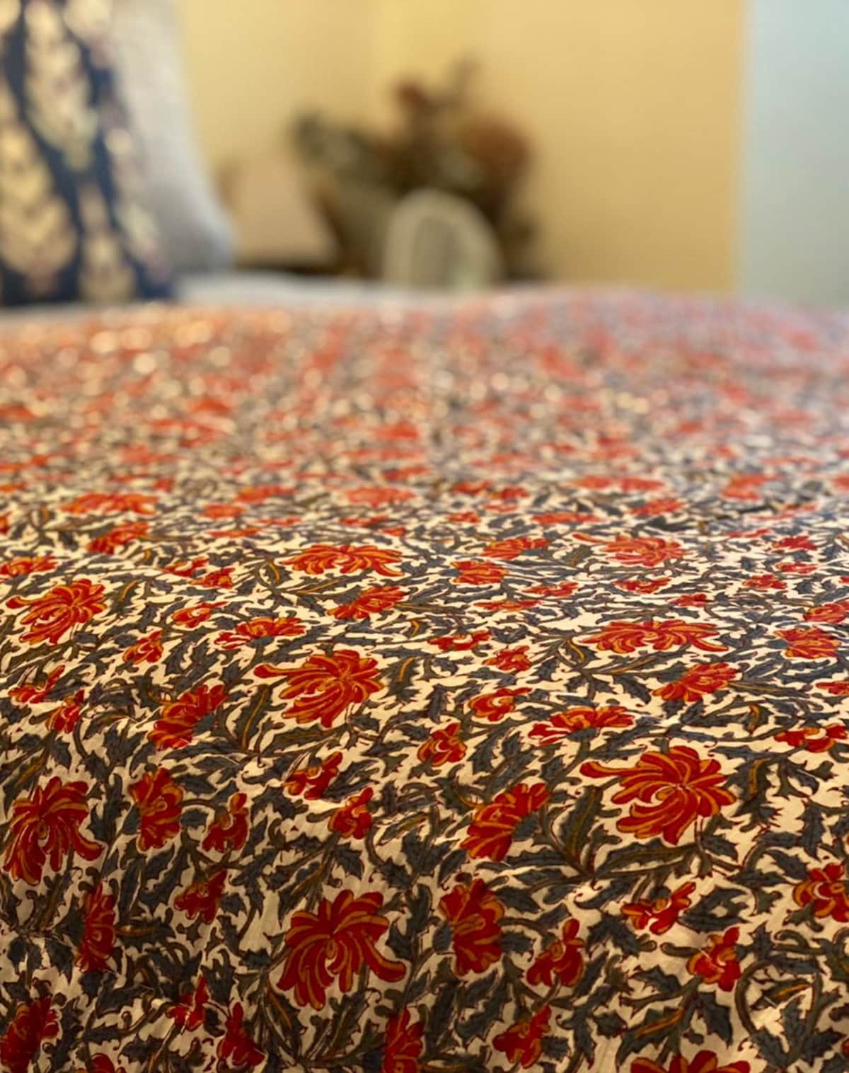 Jamini Reema Block Printed Cotton Double Quilt in Red