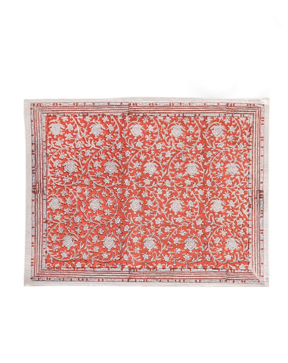 Jamini Block Printed Cotton Table Mat in Terracotta