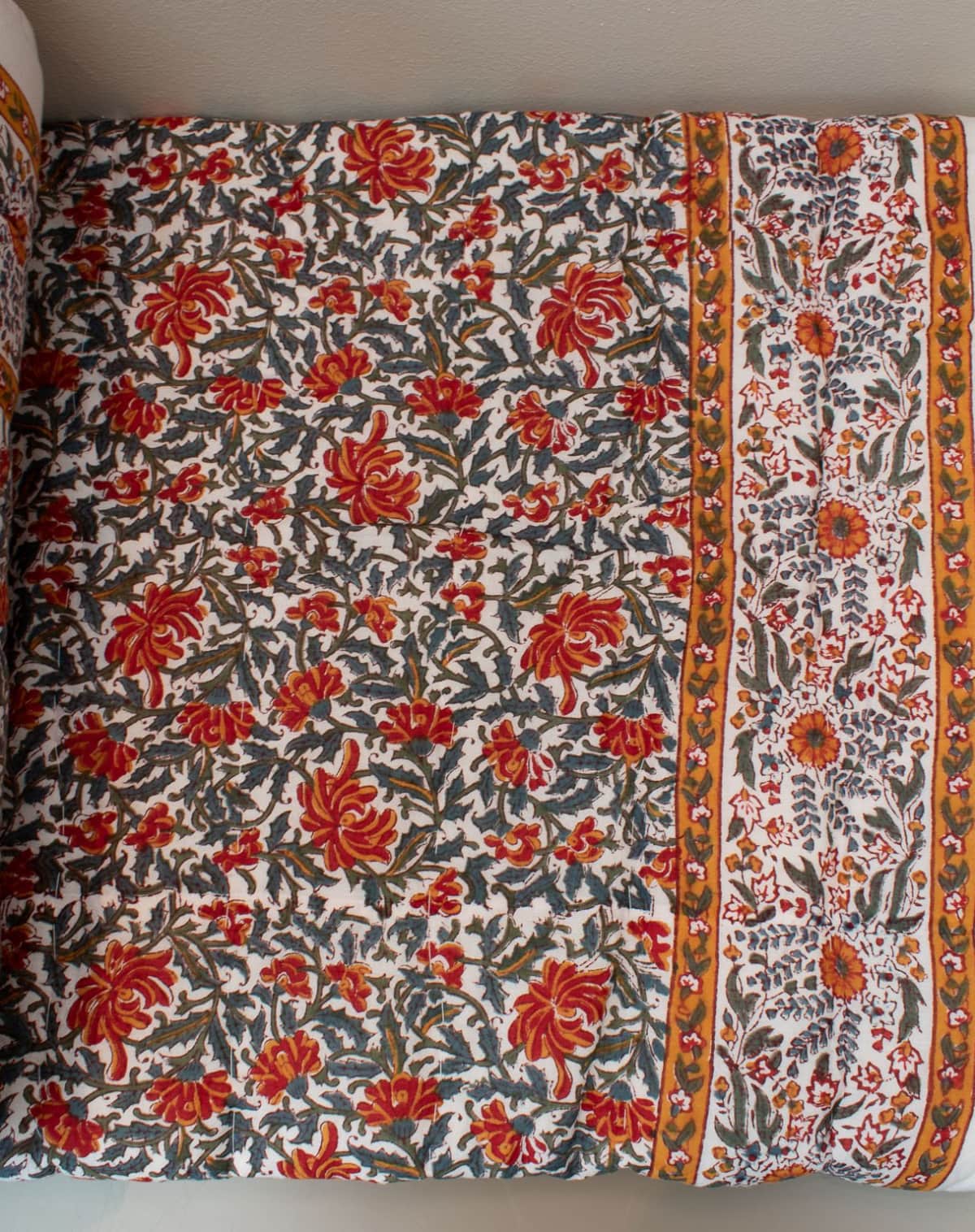 Jamini Reema Block Printed Cotton Double Quilt in Red