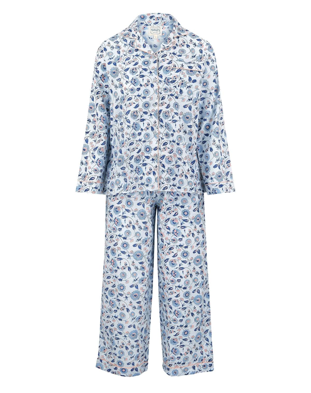 Dilli Grey Cotton Pyjama Set in Cornflower Blue Meadow