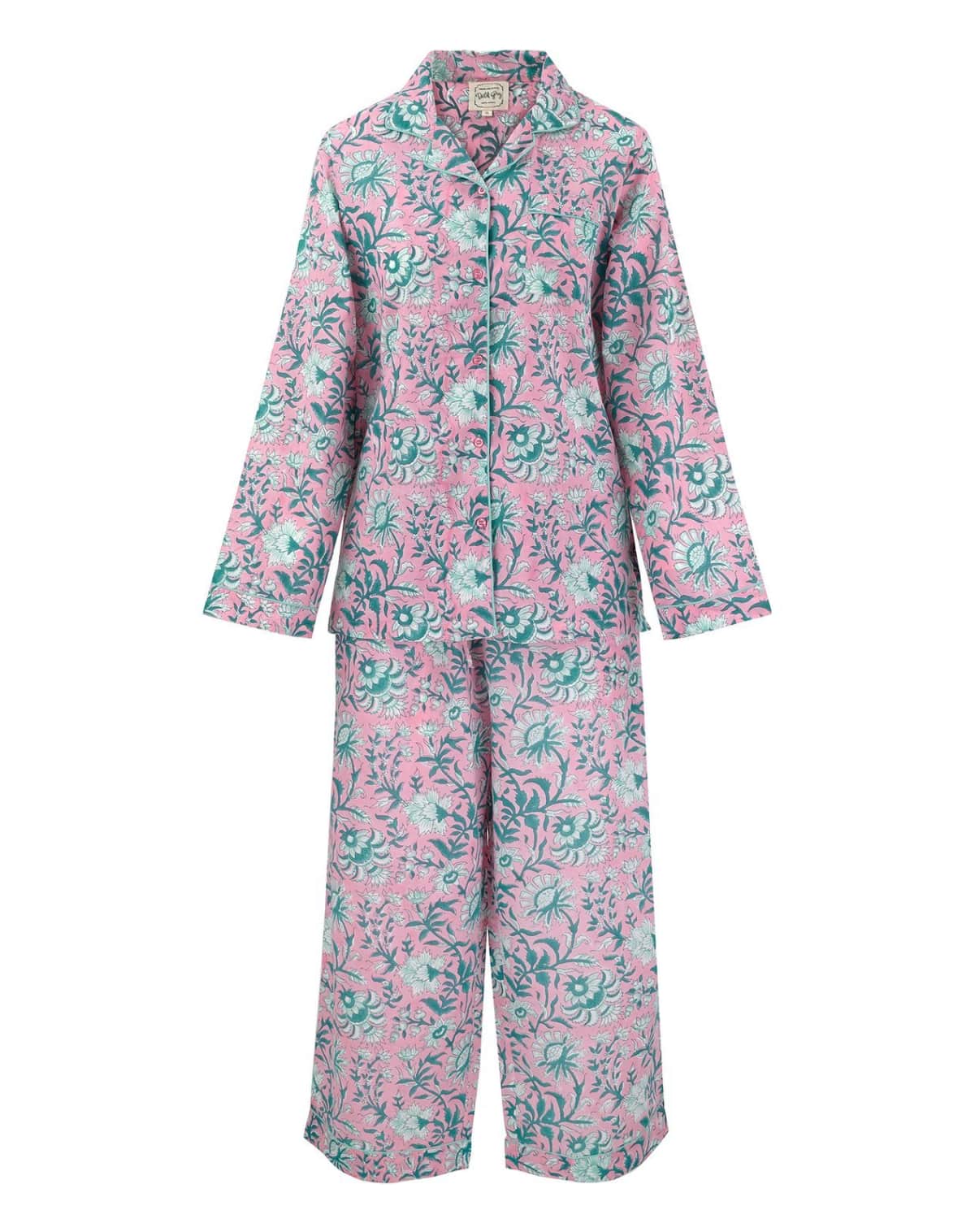 Dilli Grey Cotton Pyjama Set in Pink Winter Jasmine
