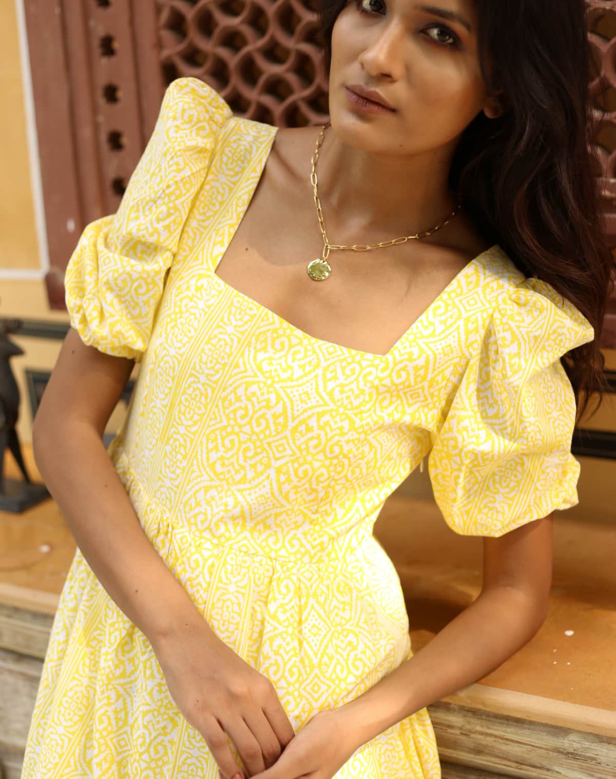 Beyond By Vera Estella Dress in Yellow Mateus Floral Print