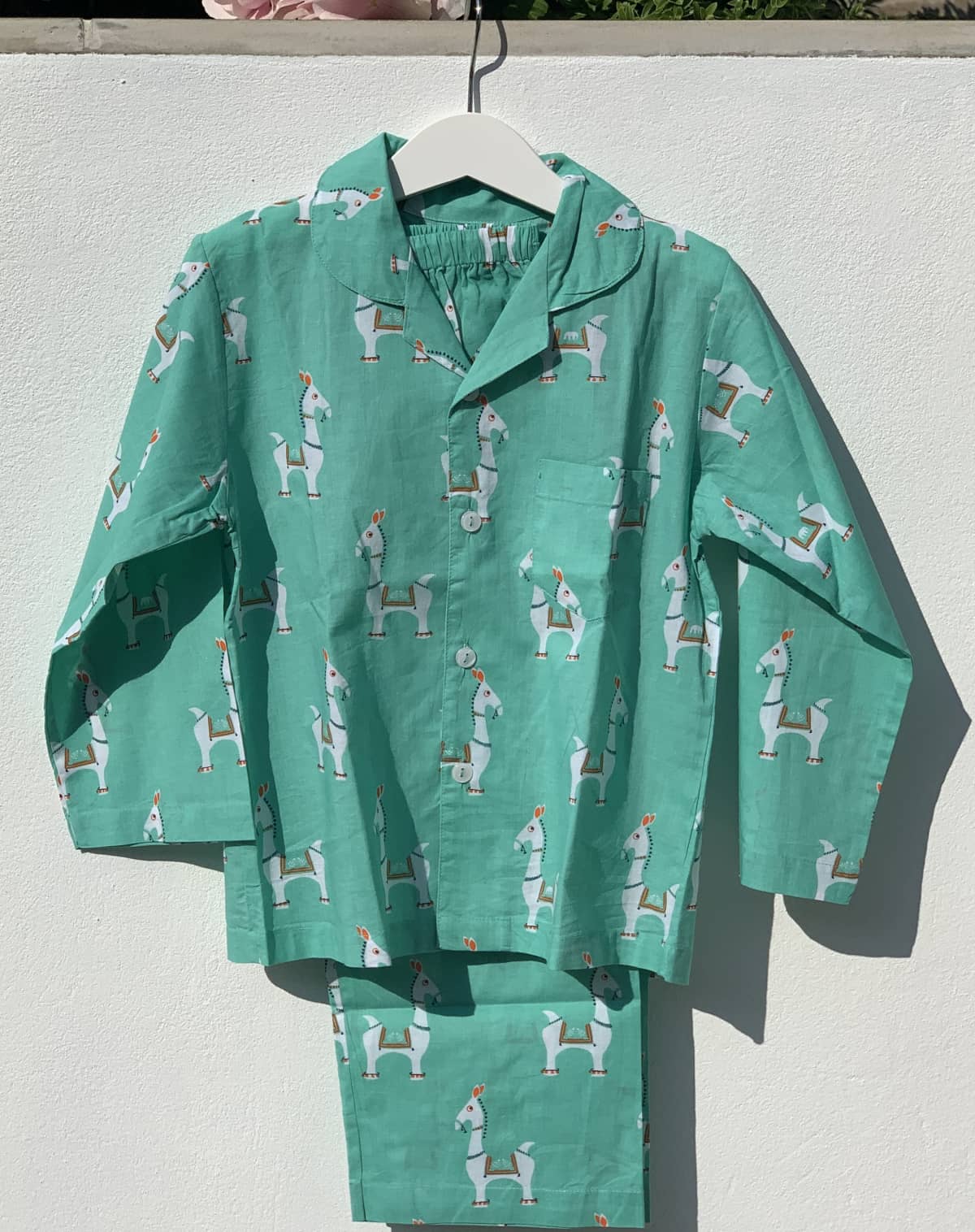 The Almirah Kids Llama Pyjamas Set in Green