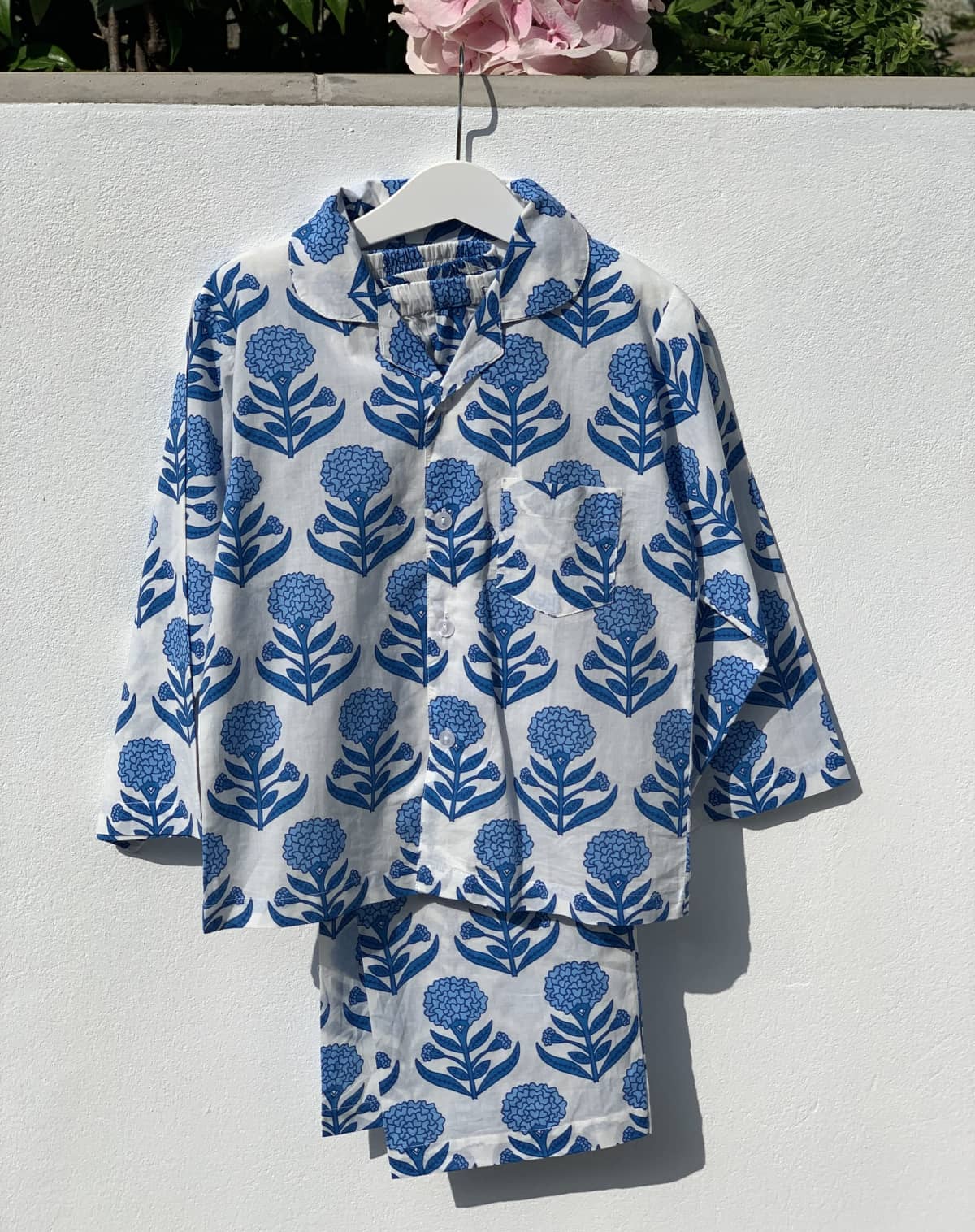 The Almirah Kids Genda Flower Pyjamas Set in Blue and White