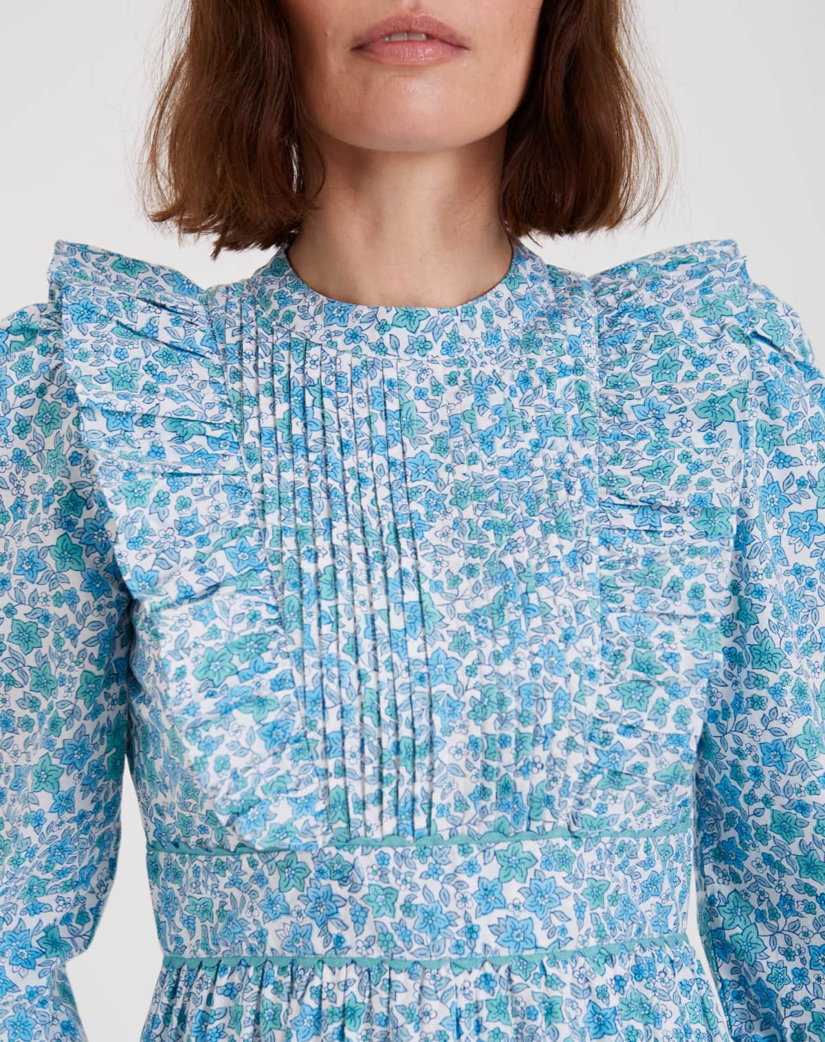 Pink City Prints Margaret Dress in Mint Hyacinth Print