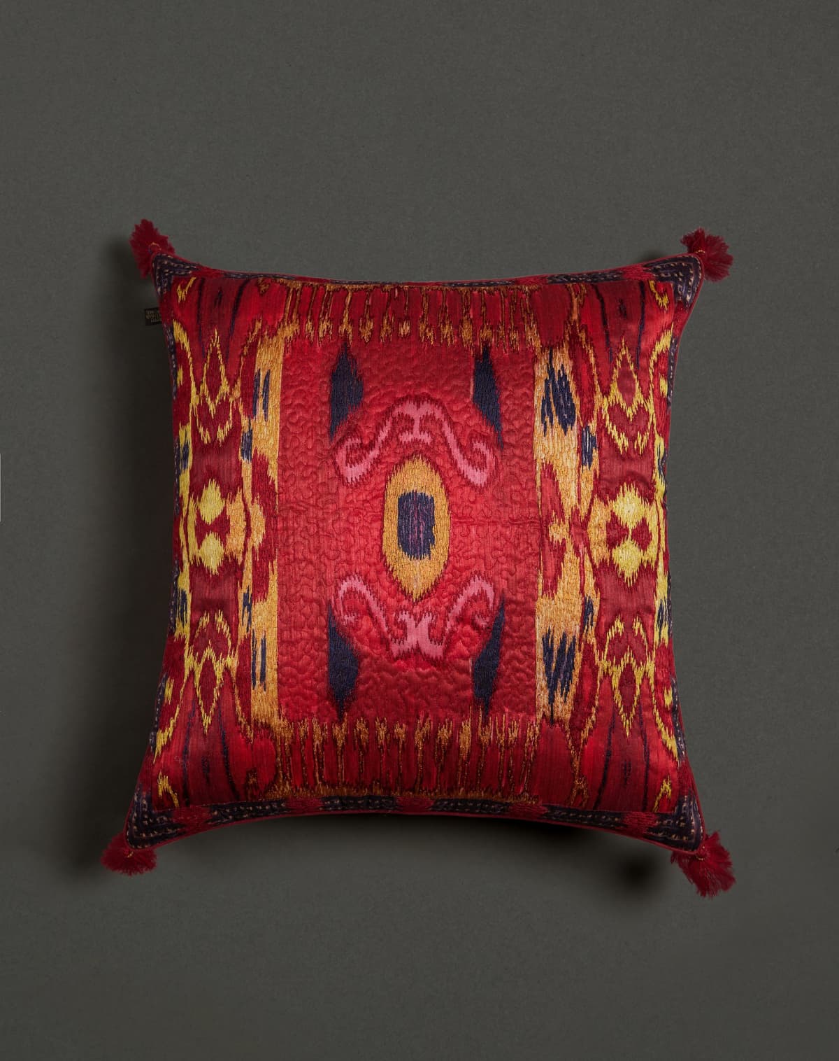 Ritu Kumar Ikat Cushion in Red Mysore Silk