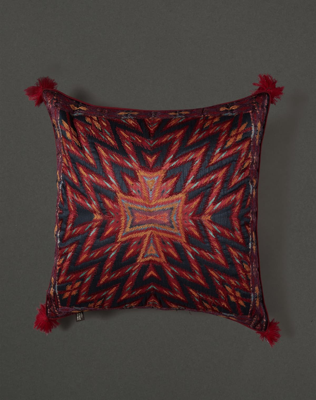 Ritu Kumar Small Ikat Cushion in Orange and Blue Mysore Silk