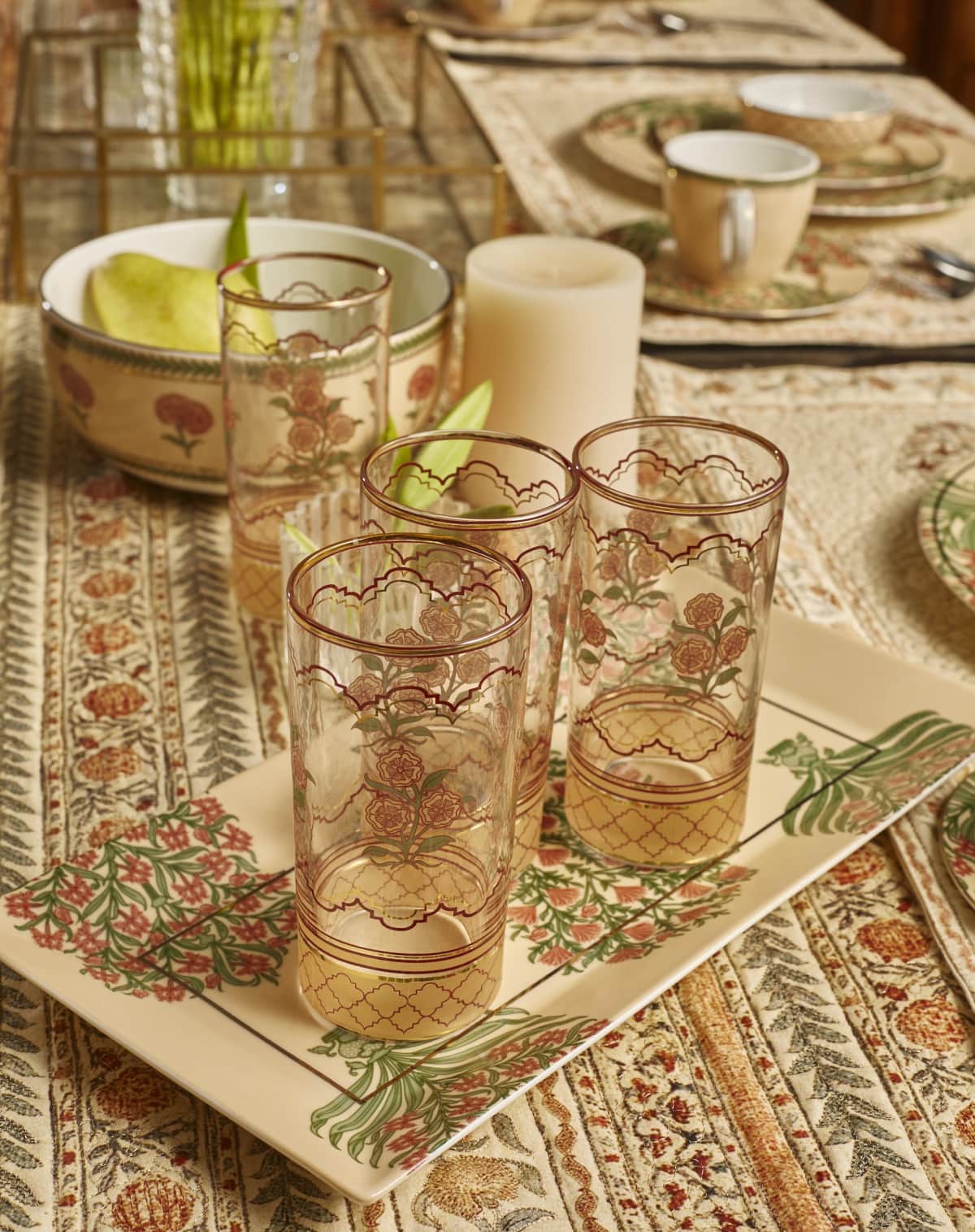 Ritu Kumar Indian Floral Glasses Set in Red