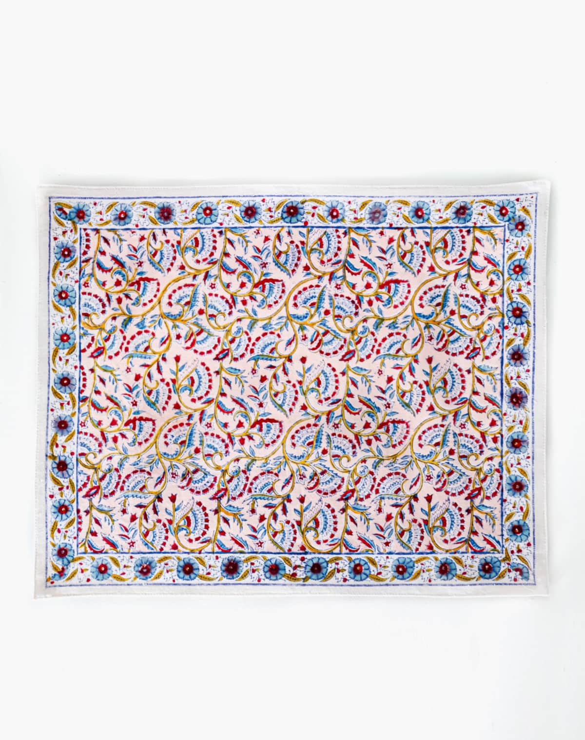 Jamini Lili Block Printed Cotton Table Mat in Pale Pink