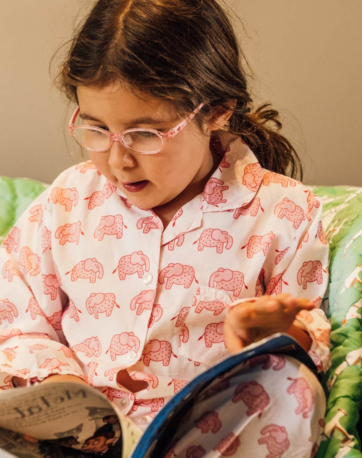 Printed cotton pink elephant pyjamas set