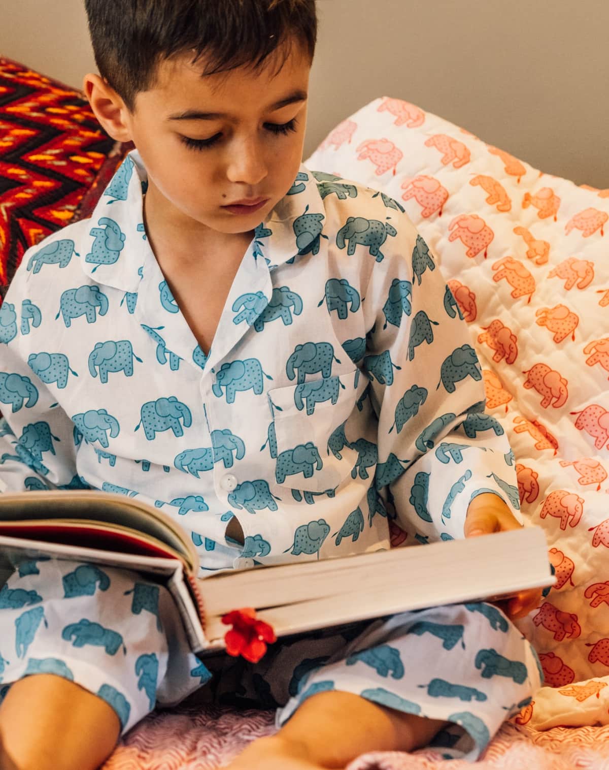 The Almirah Kids Cotton Pyjamas in Blue Elephant Print