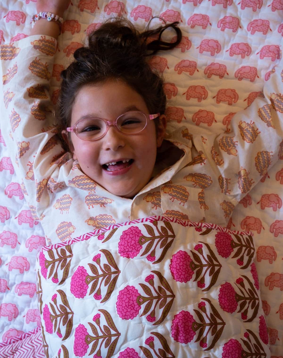 The Almirah Handmade Cotton Elephant Quilt in Pink