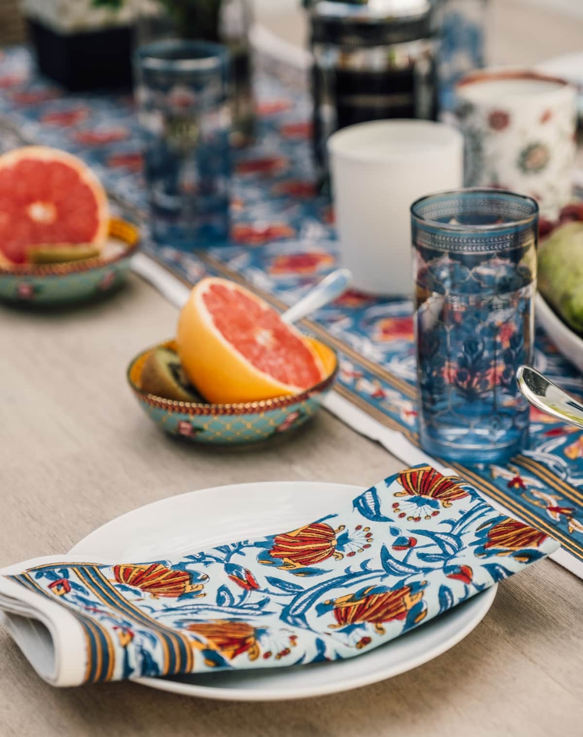 Jamini Block Printed Napkin in Bright Blue Indian Summer