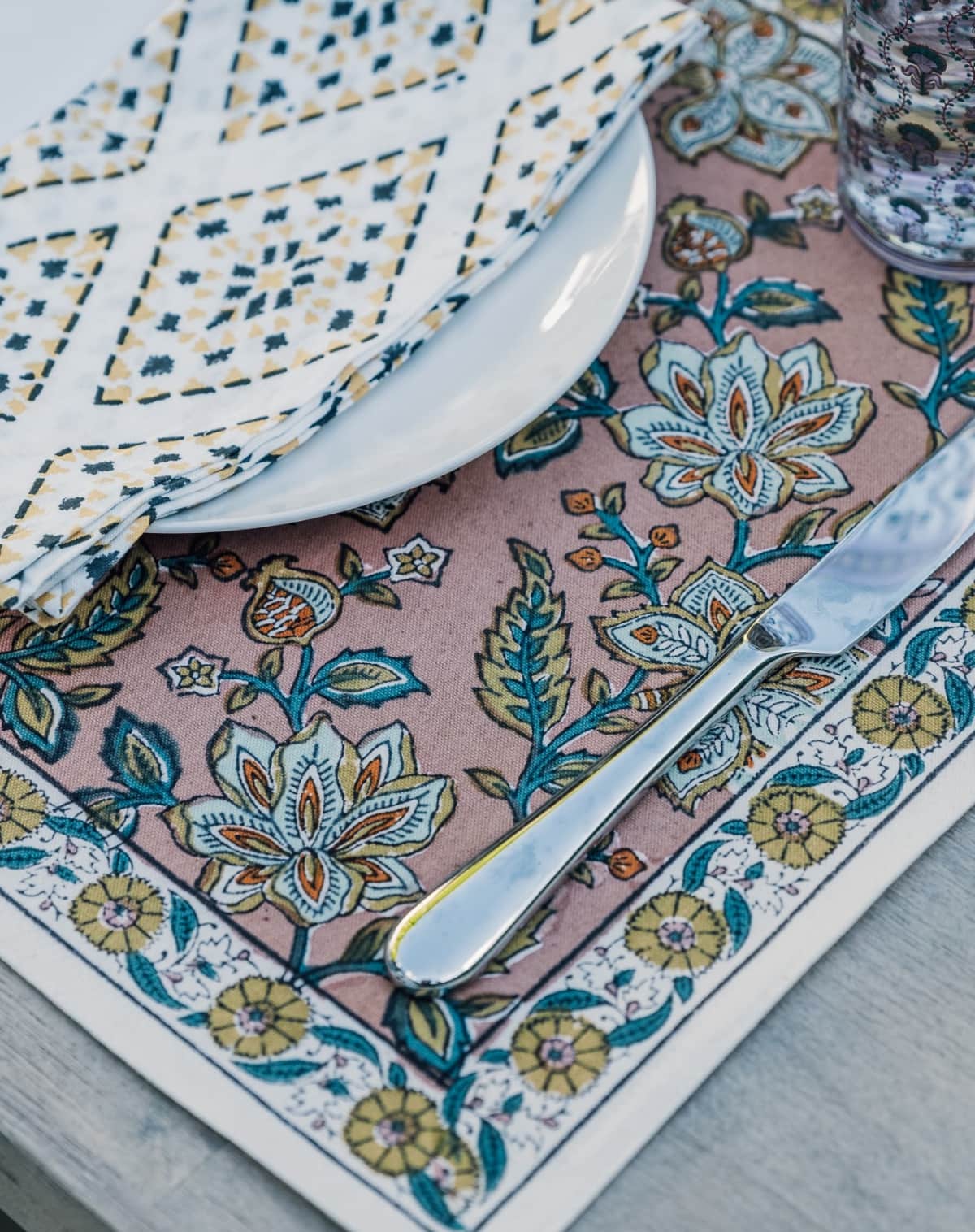 Jamini Dusky Florals Block Printed table Mat