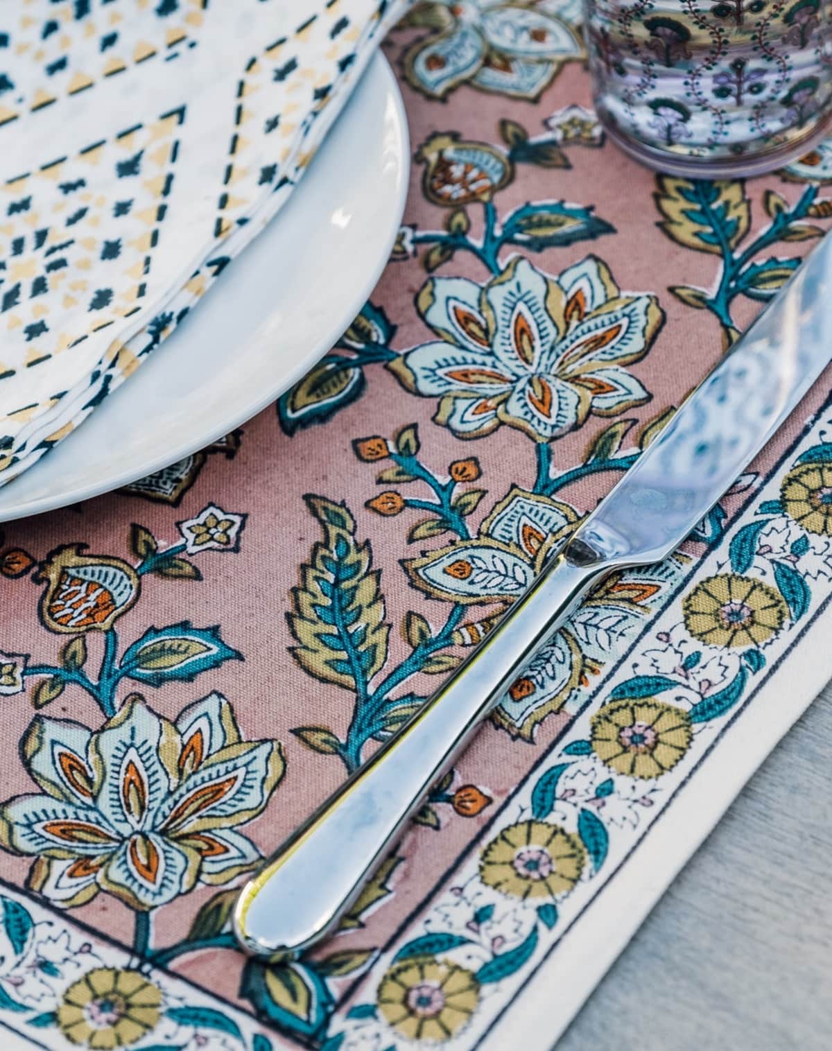 Jamini Dusky Florals Block Printed table Mat