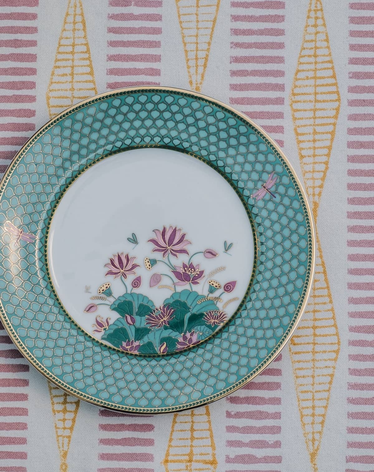 Jamini Block Printed Table Mat in Geomtetric Pink & Yellow
