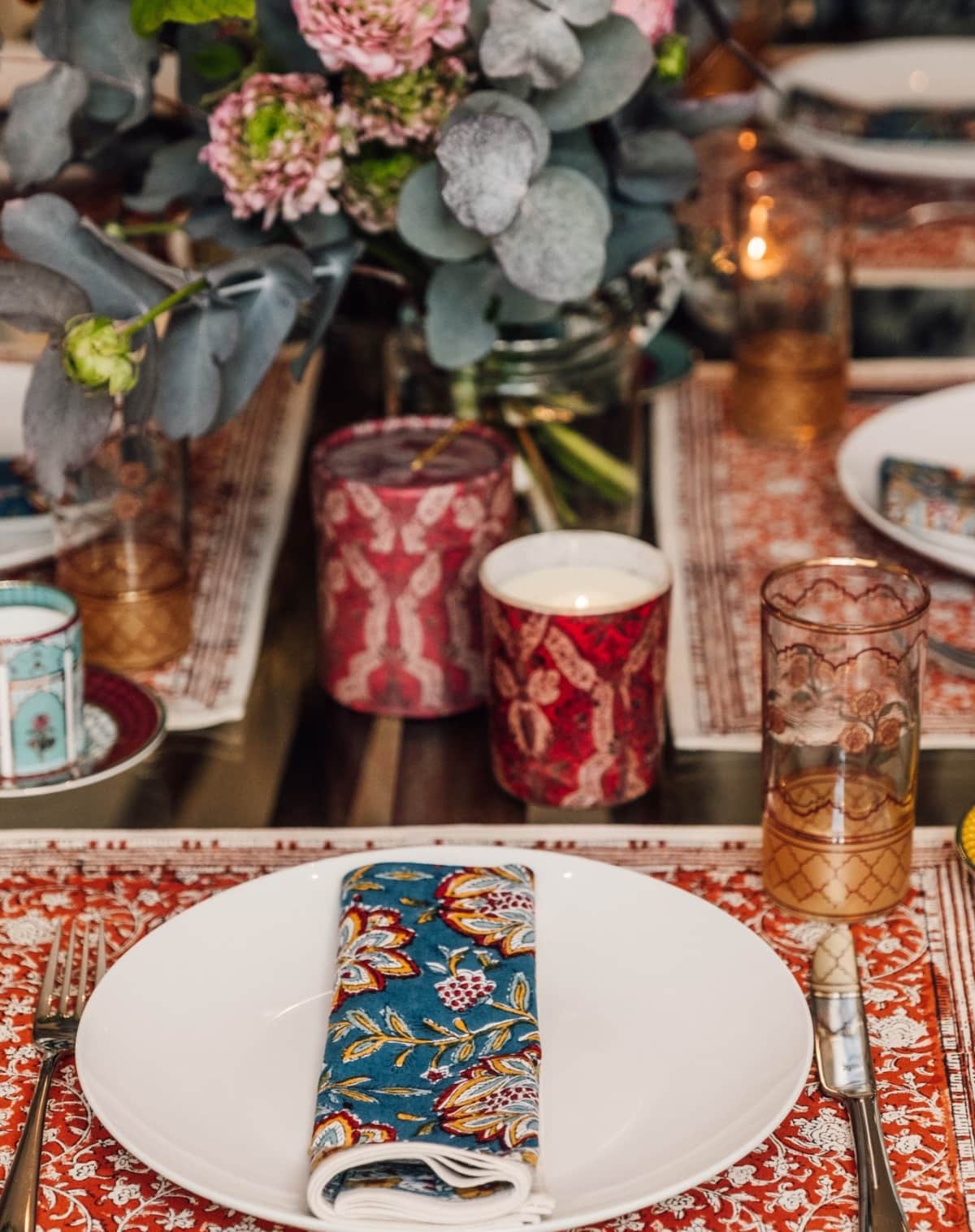 Jamini Block Printed Cotton Table Mat in Terracotta