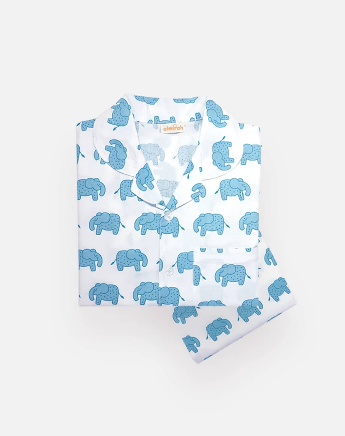 The Almirah Kids Cotton Pyjamas in Blue Elephant Print