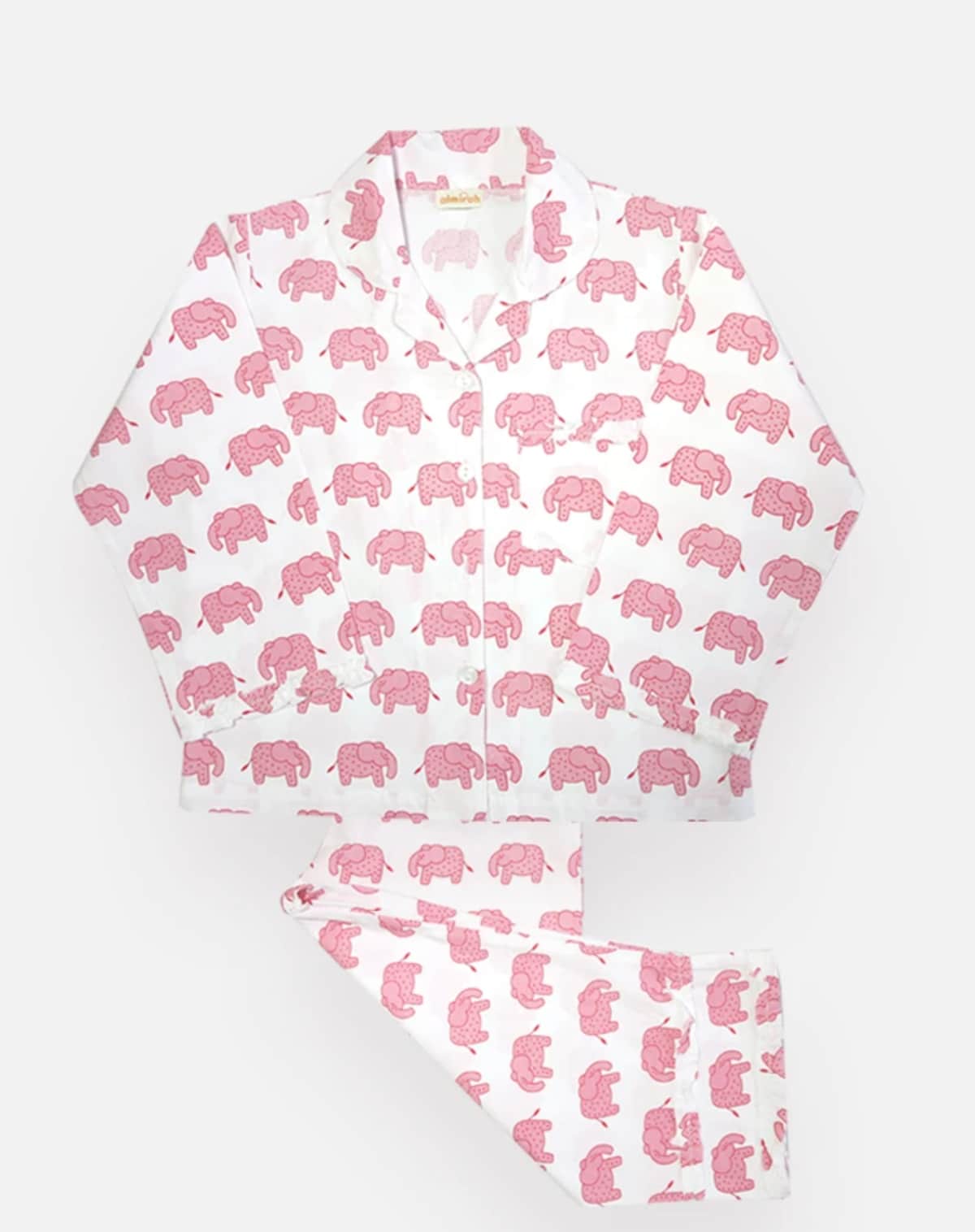 The Almirah Kids Pink Elephant Pyjamas Set
