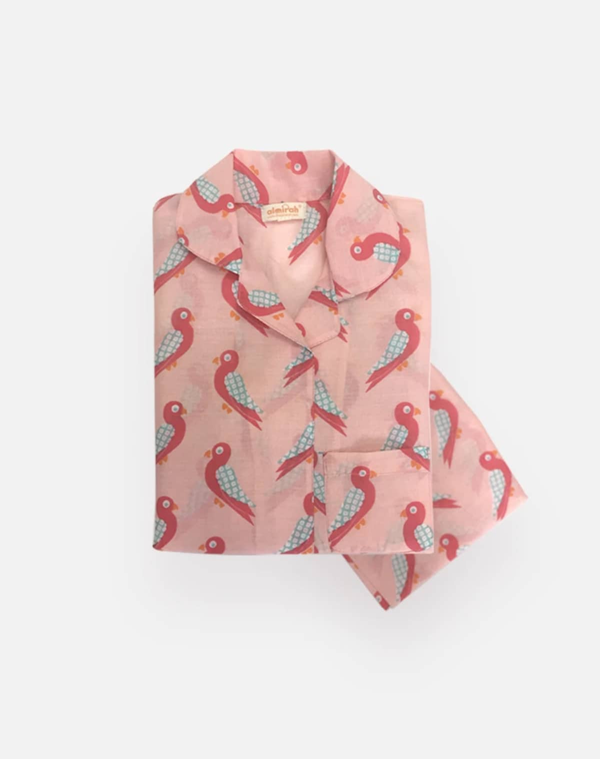 Kids printed bird pjyamas set in pink