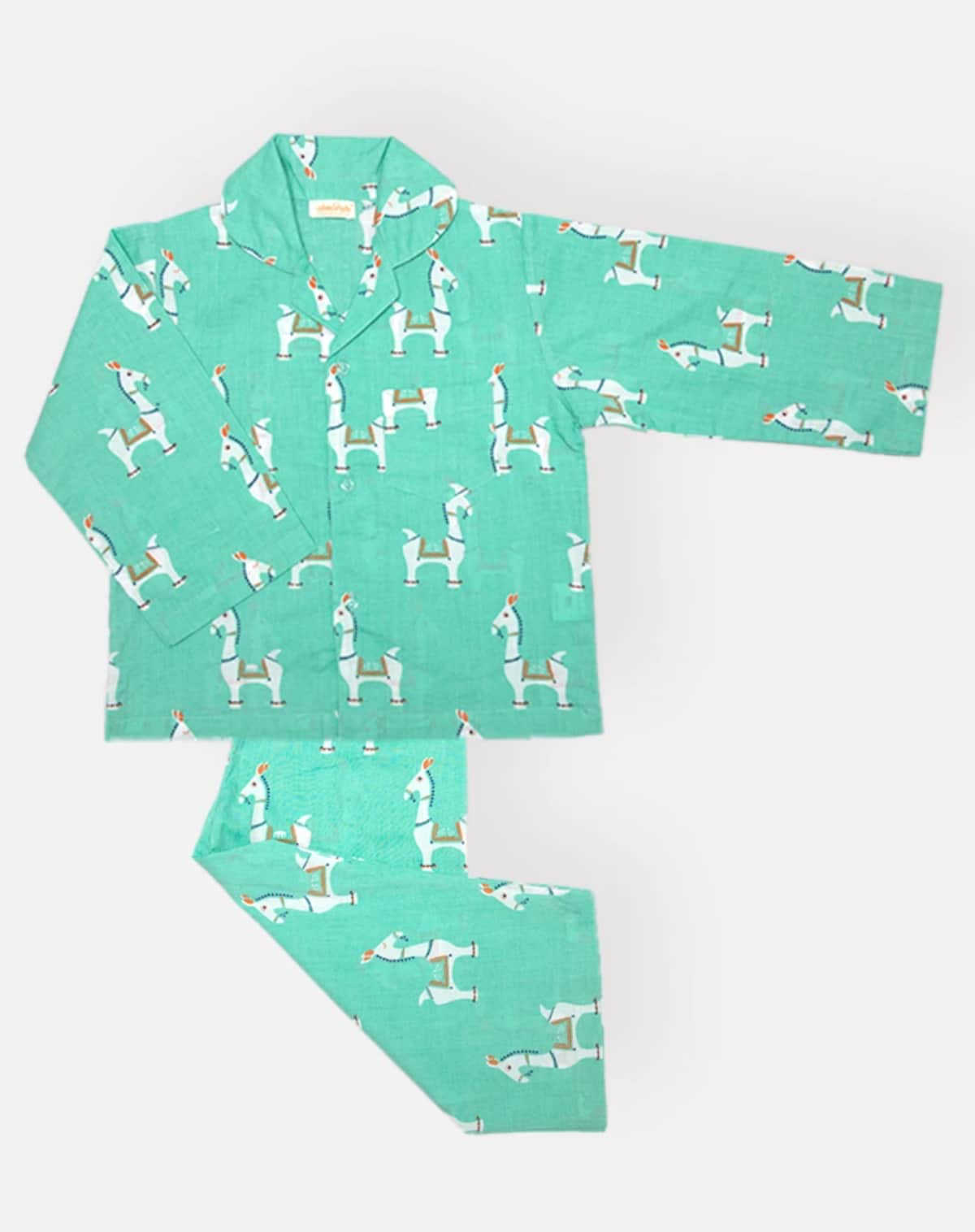 The Almirah Kids Llama Pyjamas Set in Green