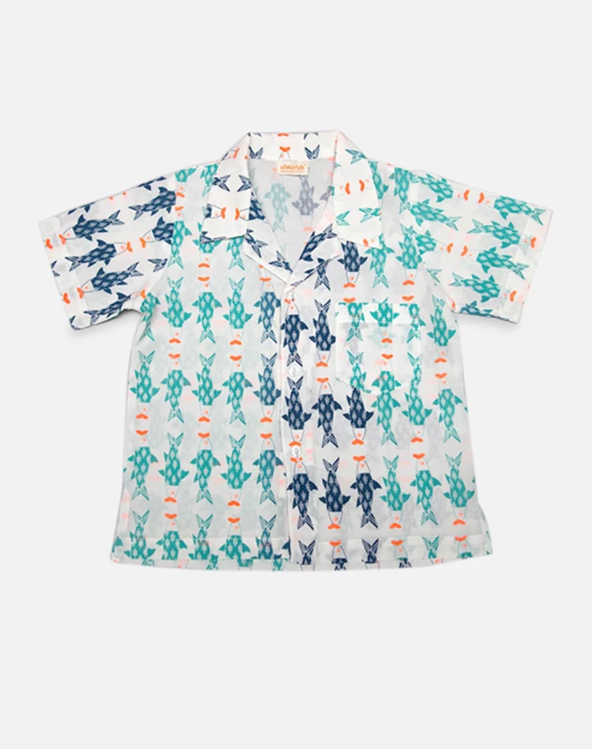 The Almirah Aquafish Kids Cotton Fish Print Shirt