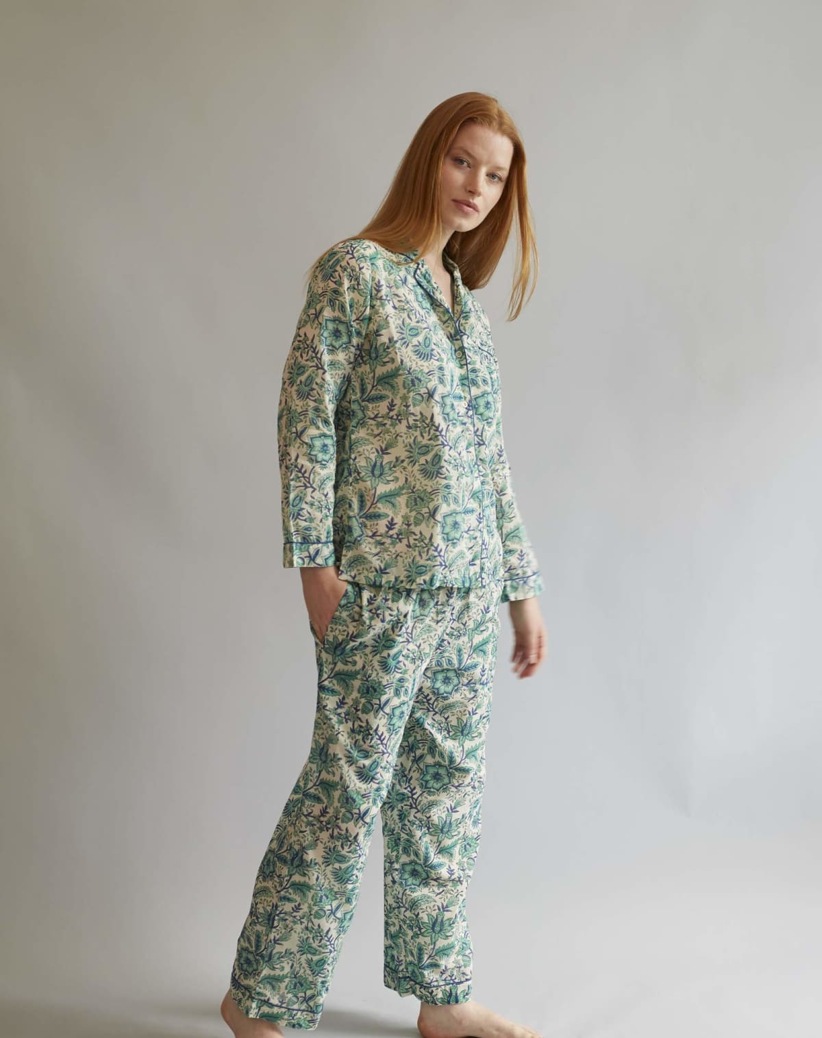 Dilli Grey Cotton Pyjama Set in Spruce Green