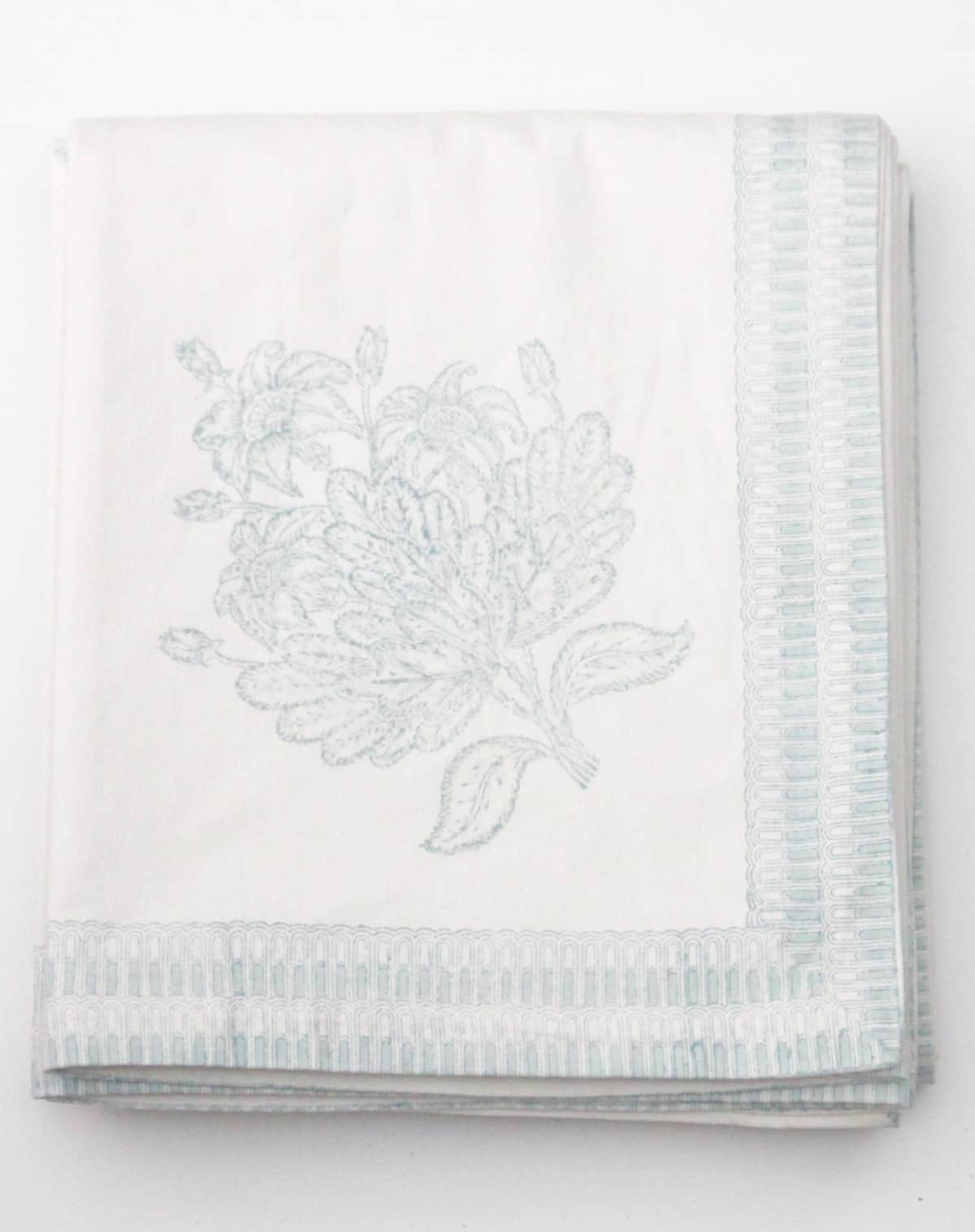 Roza Blue Tree of Life Block Printed Cotton Tablecloth