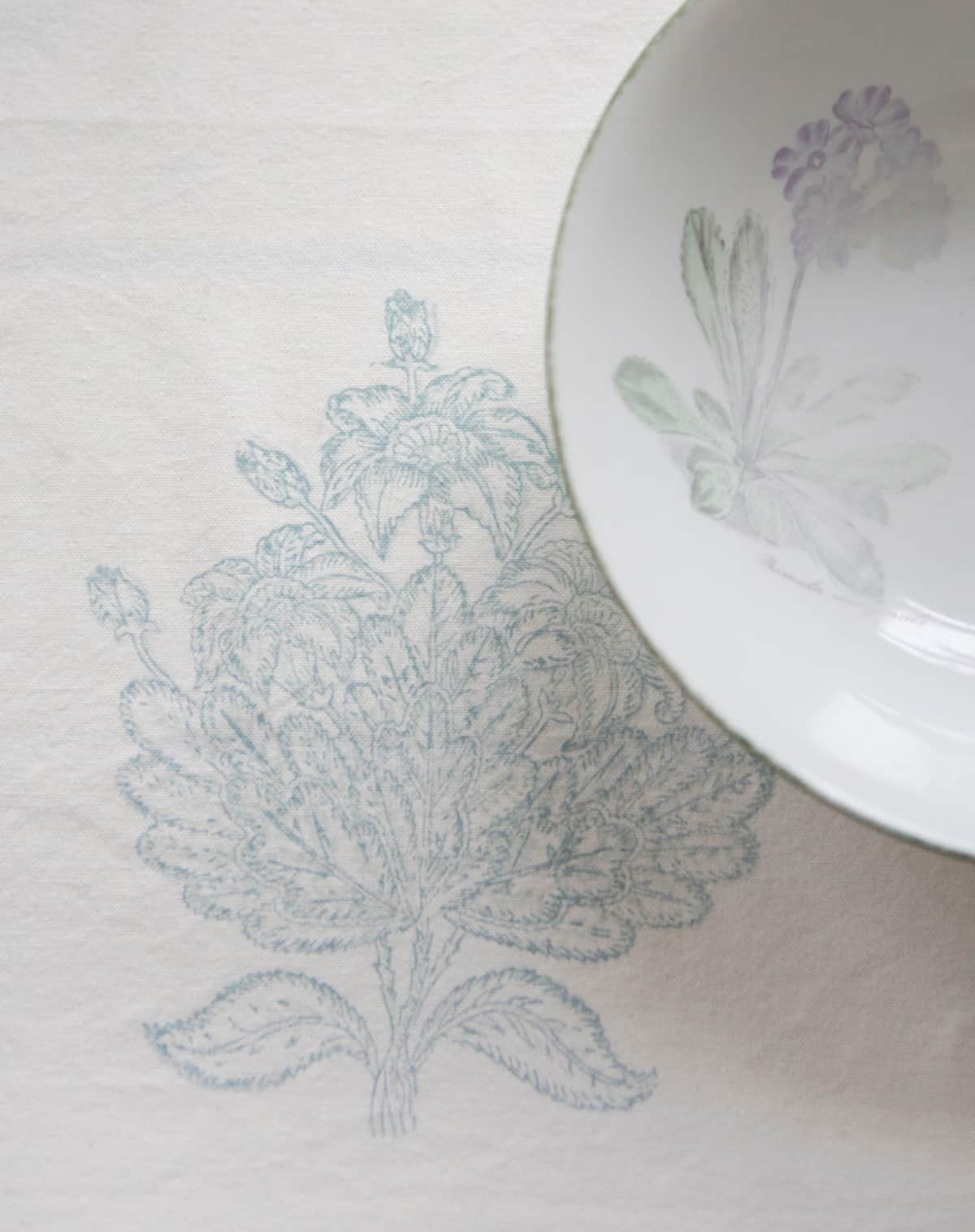 Roza Blue Tree of Life Block Printed Cotton Tablecloth