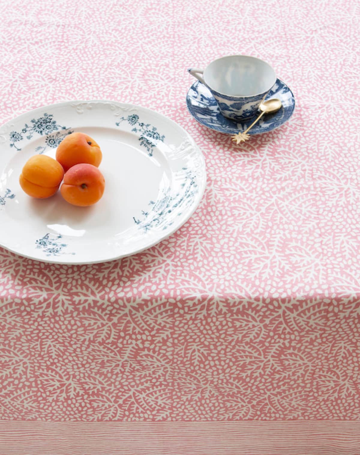 Karlijn Van Driel Block Printed Cotton Tablecloth in Floral Coral