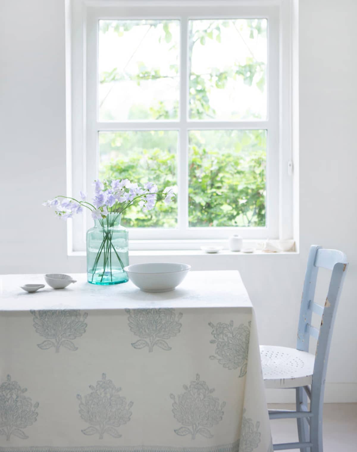Roza Blue Tree of Life Block Printed Cotton Tablecloth