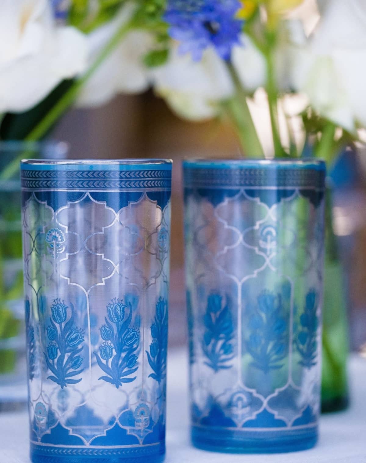 Ritu Kumar Jalmahal Blue Printed Table Glasses Set
