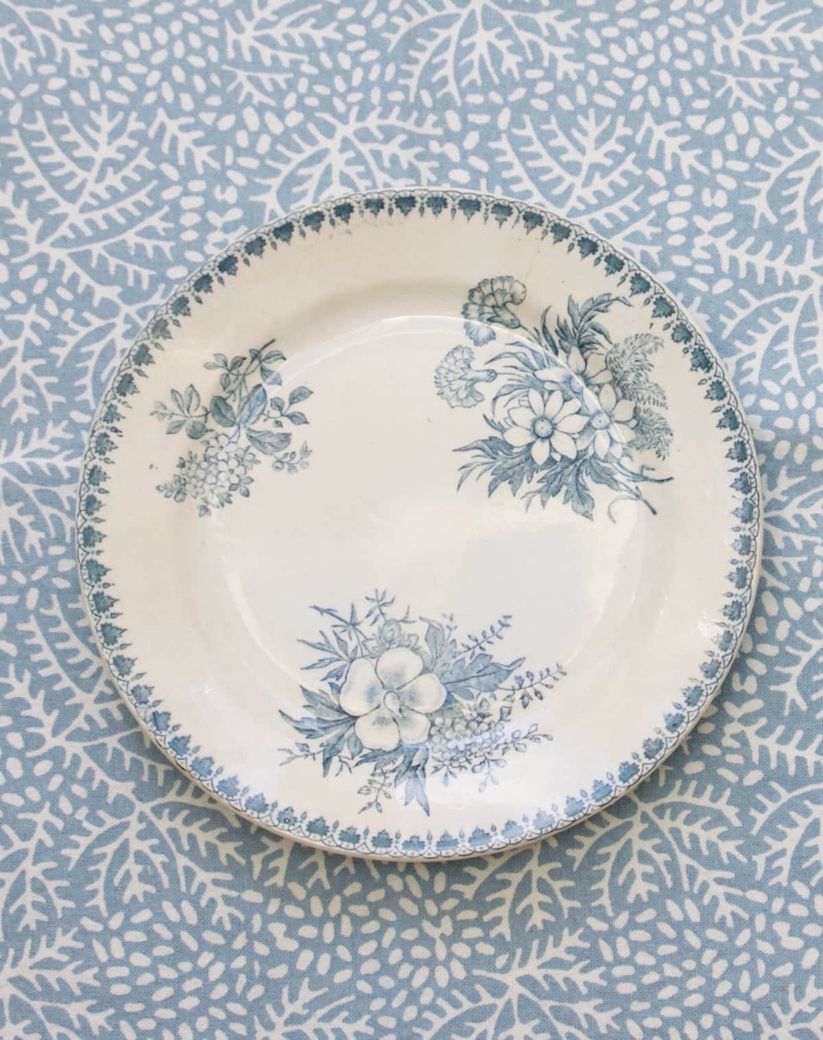 Roza Blue Block Printed Floral Tablecloth in Mineral Blue